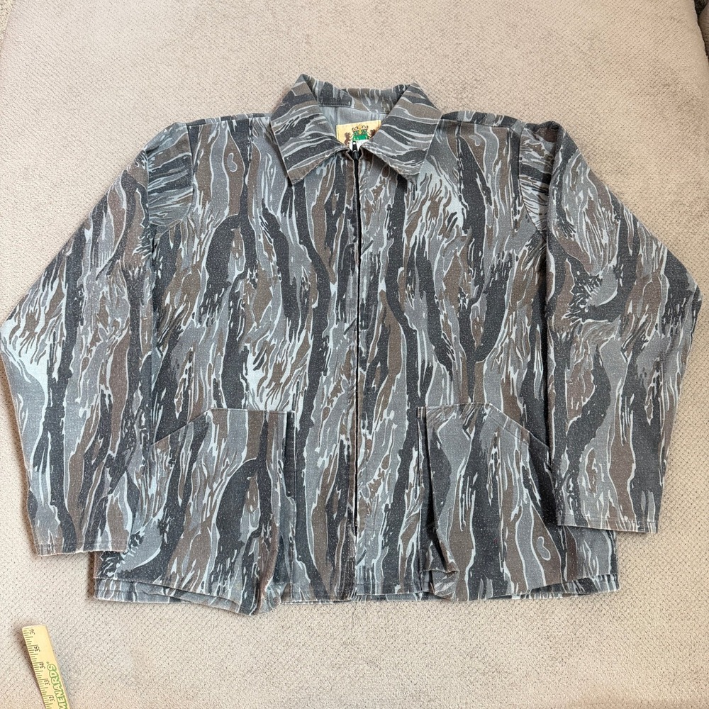 Vintage 1980s Ideal Tiger Stripe‎ Camo Hunting Jacket XL Made in USA 827 S
